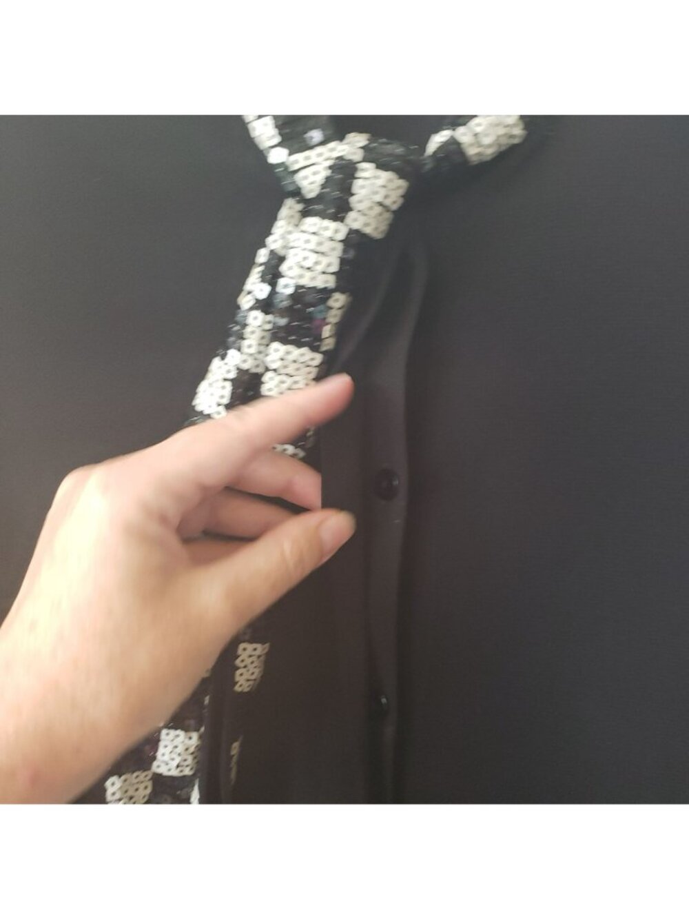 Jean Paul Gaultier Black White Checker Sequin Tie Neck Long Sleeve Top Blouse - Picture 7 of 12